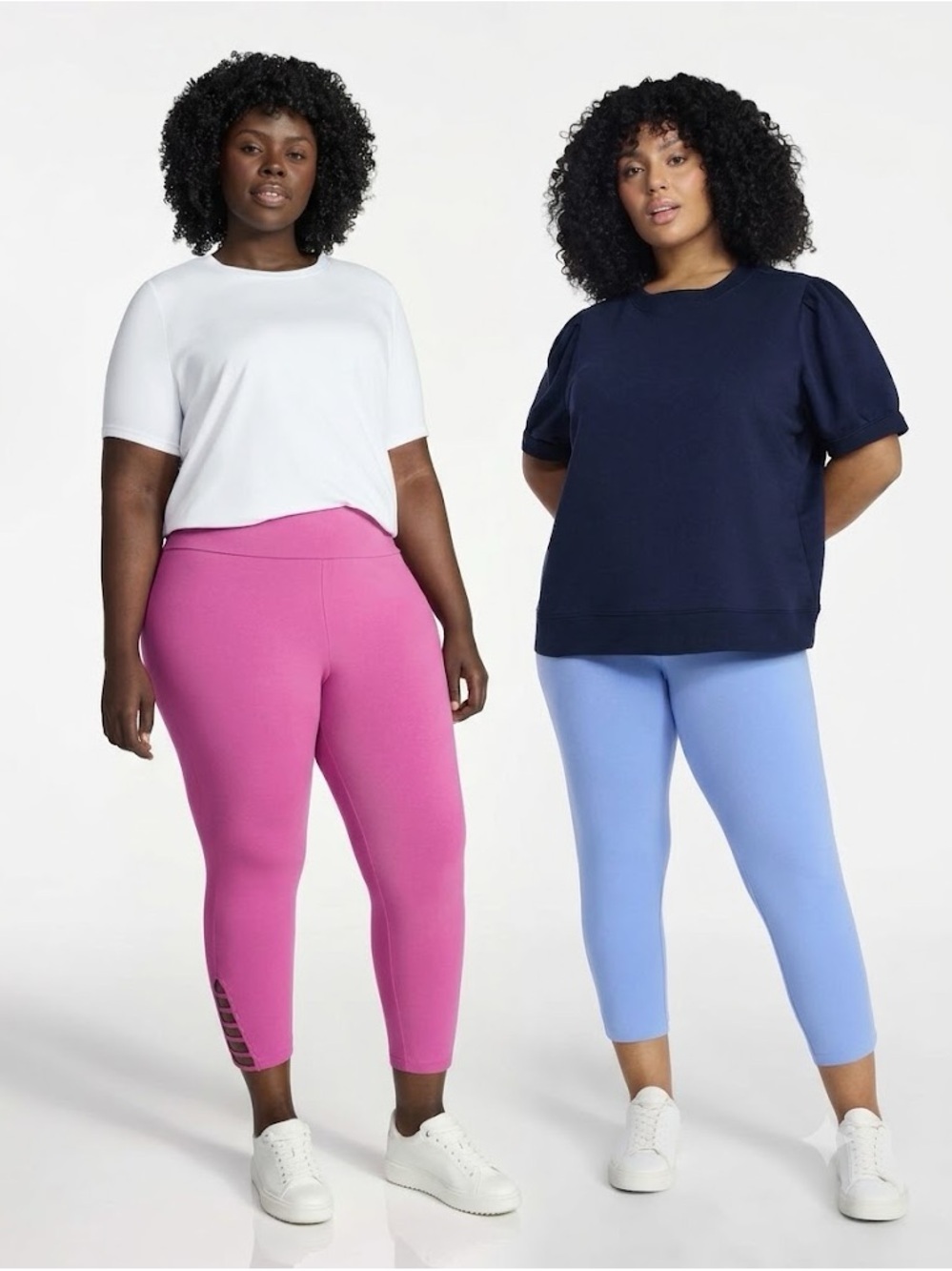 Terra & Sky Women’s Capri Leggings - Bright Pink & Light Blue Bundle 2 Piece Set